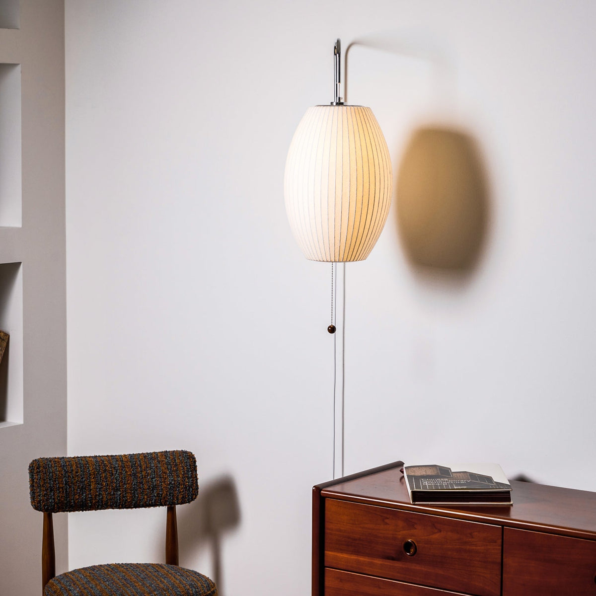 Wandlamp Retro met Verstelbare Arm en Bolvormige Kap met Trekschakelaar