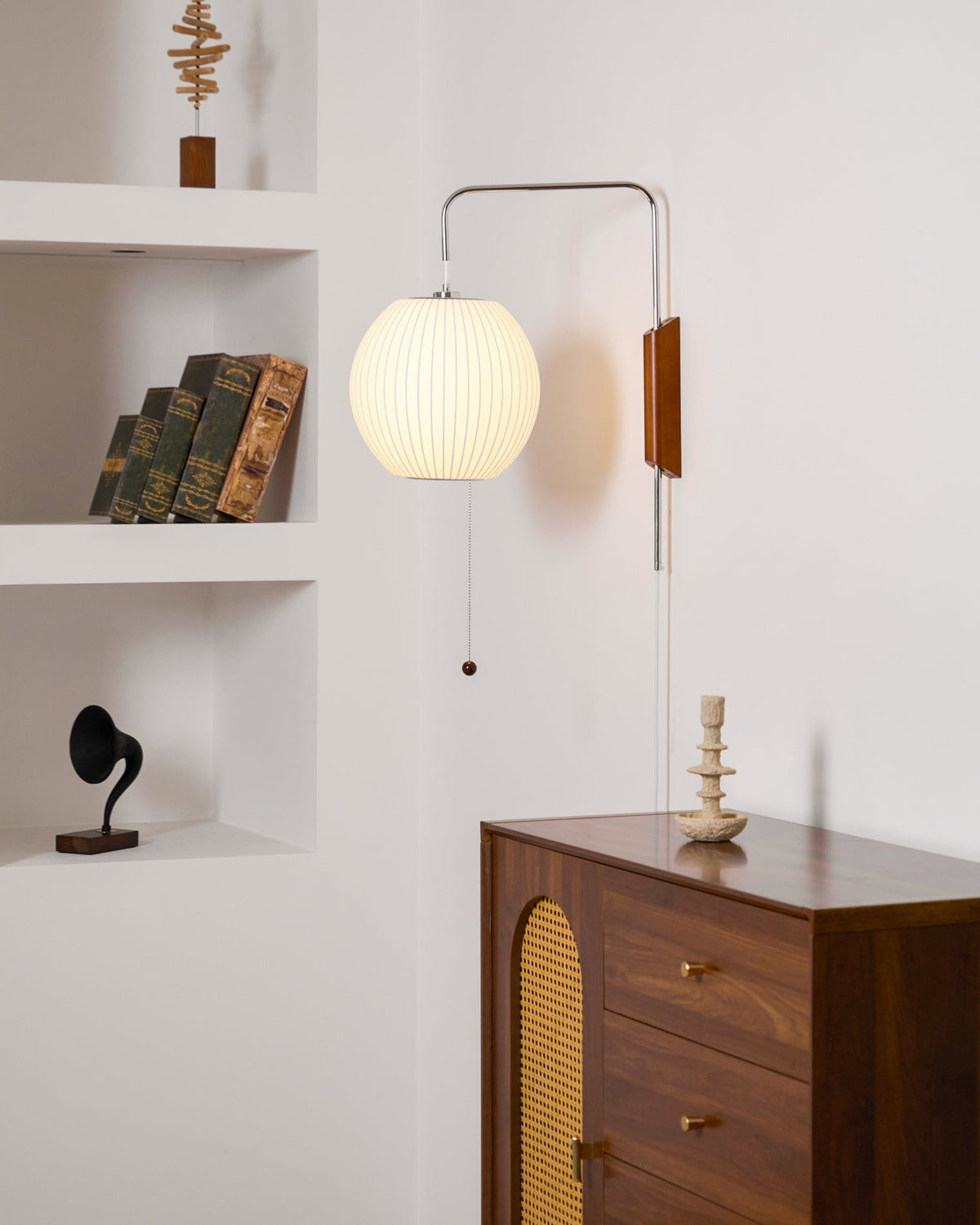 Wandlamp Retro met Verstelbare Arm en Bolvormige Kap met Trekschakelaar
