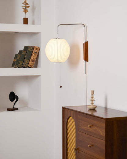 Wandlamp Retro met Verstelbare Arm en Bolvormige Kap met Trekschakelaar