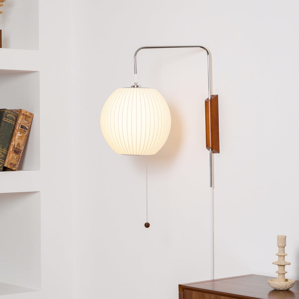 Wandlamp Retro met Verstelbare Arm en Bolvormige Kap met Trekschakelaar