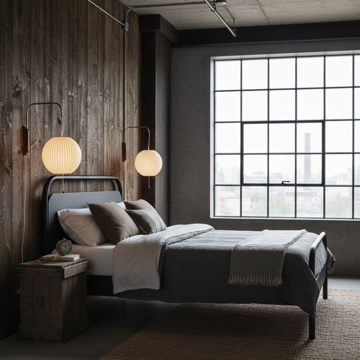 Wandlamp Retro met Verstelbare Arm en Bolvormige Kap met Trekschakelaar