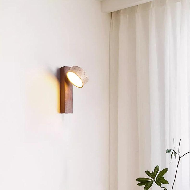 Wandlamp Scandinavisch met Draaibare Kap van Travertijn en Houten Basis