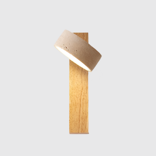 Wandlamp Scandinavisch met Draaibare Kap van Travertijn en Houten Basis