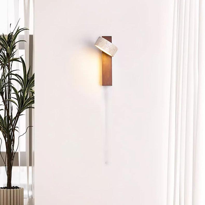 Wandlamp Scandinavisch met Draaibare Kap van Travertijn en Houten Basis