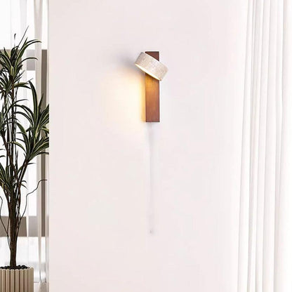 Wandlamp Scandinavisch met Draaibare Kap van Travertijn en Houten Basis