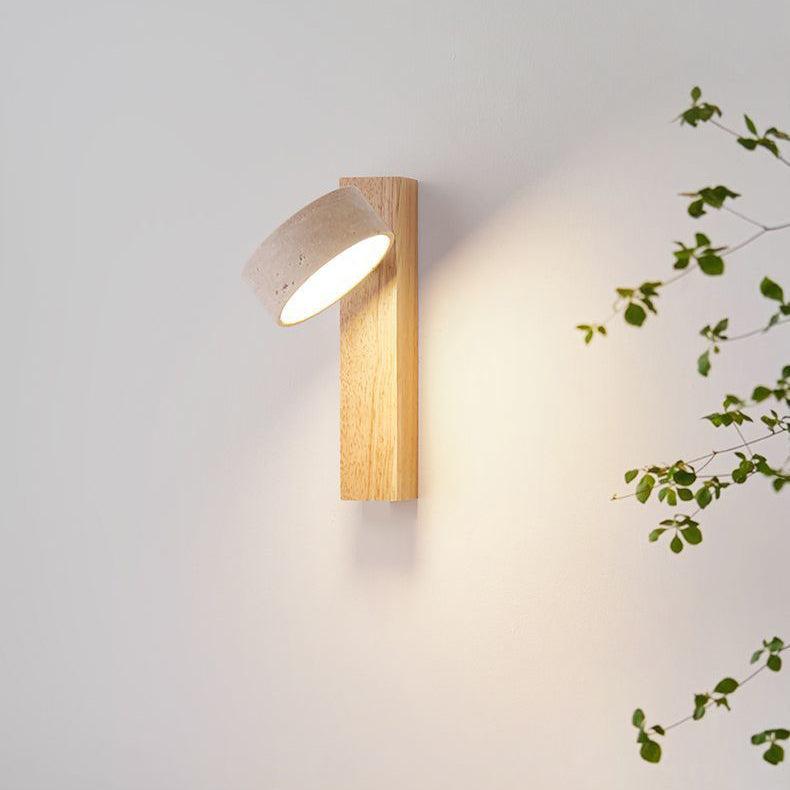 Wandlamp Scandinavisch met Draaibare Kap van Travertijn en Houten Basis