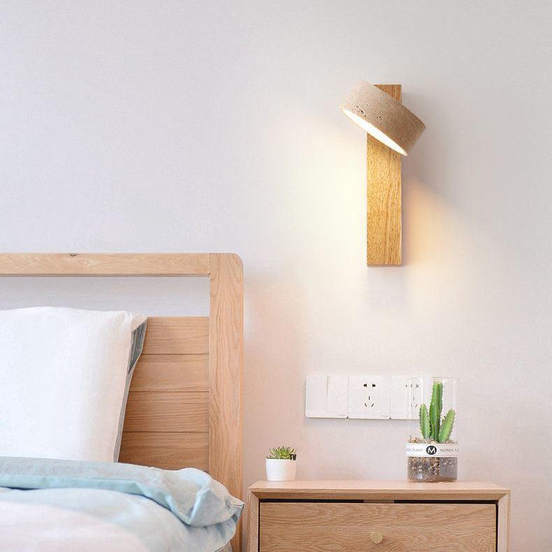 Wandlamp Scandinavisch met Draaibare Kap van Travertijn en Houten Basis