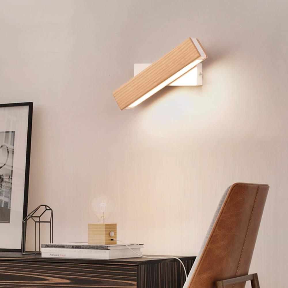 Wandlamp Scandinavisch met Draaibare LED Balk en Houtlook