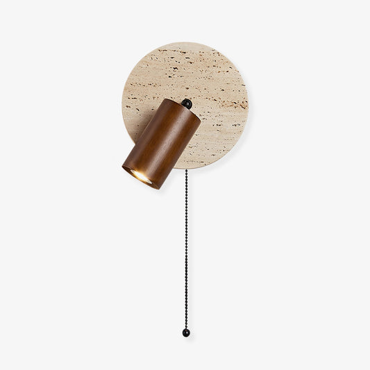 Wandlamp Scandinavisch met Draaibare Spot en Trekketting op Ronde Travertijn Basis