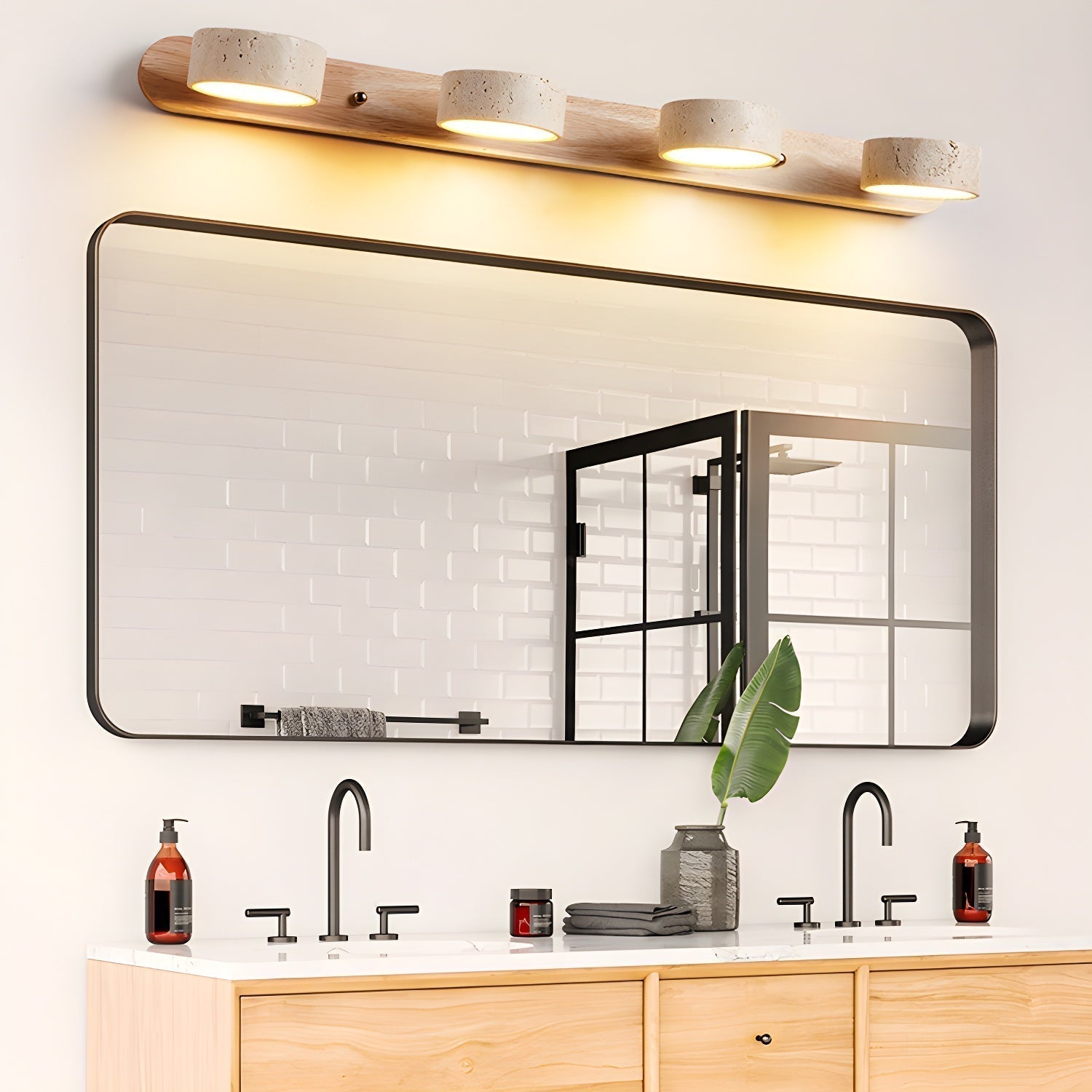 Wandlamp Scandinavisch met Draaibare Spotjes en Houten Basis