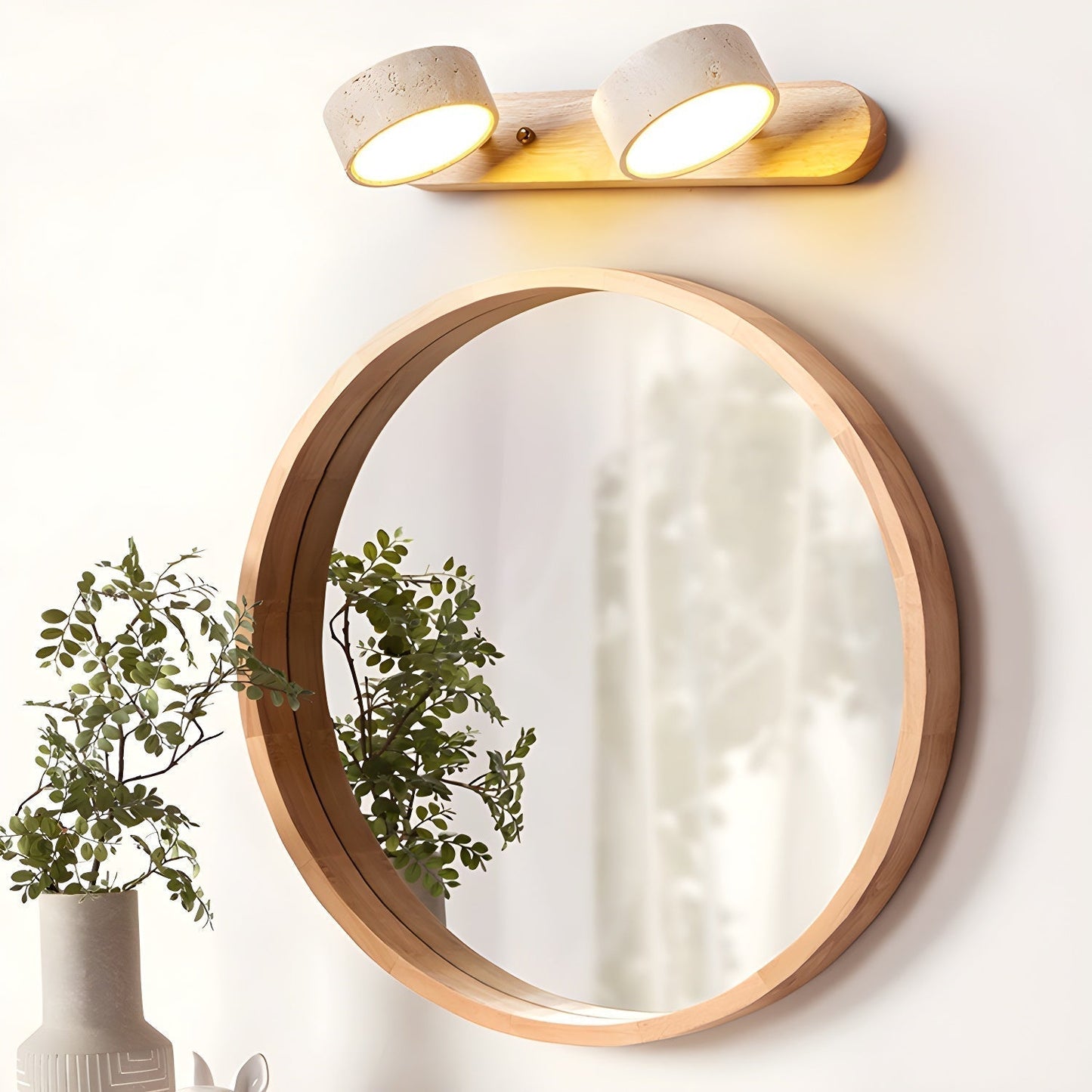 Wandlamp Scandinavisch met Draaibare Spotjes en Houten Basis