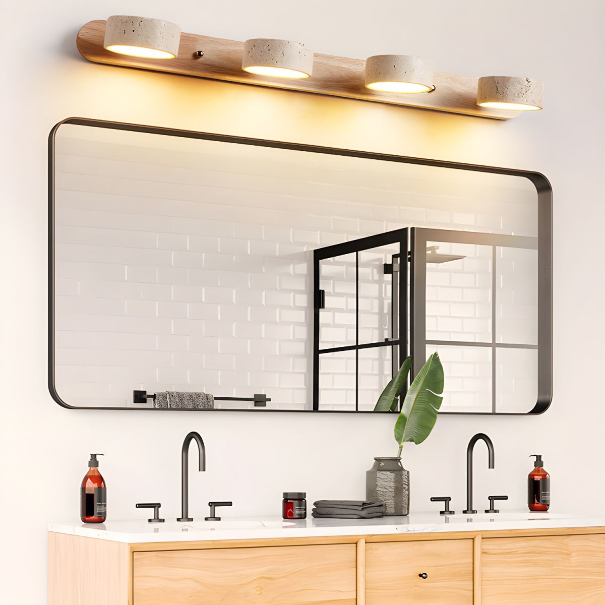 Wandlamp Scandinavisch met Draaibare Spotjes en Houten Basis