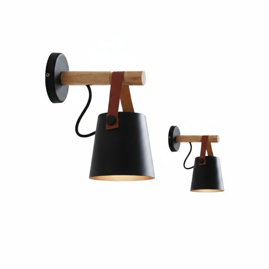 Wandlamp Scandinavisch met Houten Arm en Metalen Kap