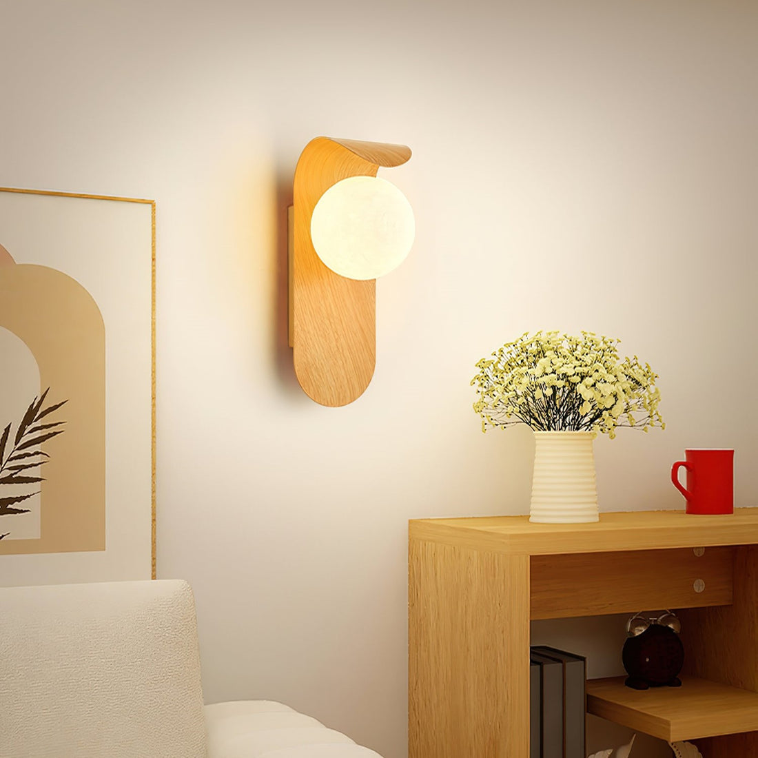 Wandlamp Scandinavisch met Houten Paneel en Glazen Bol