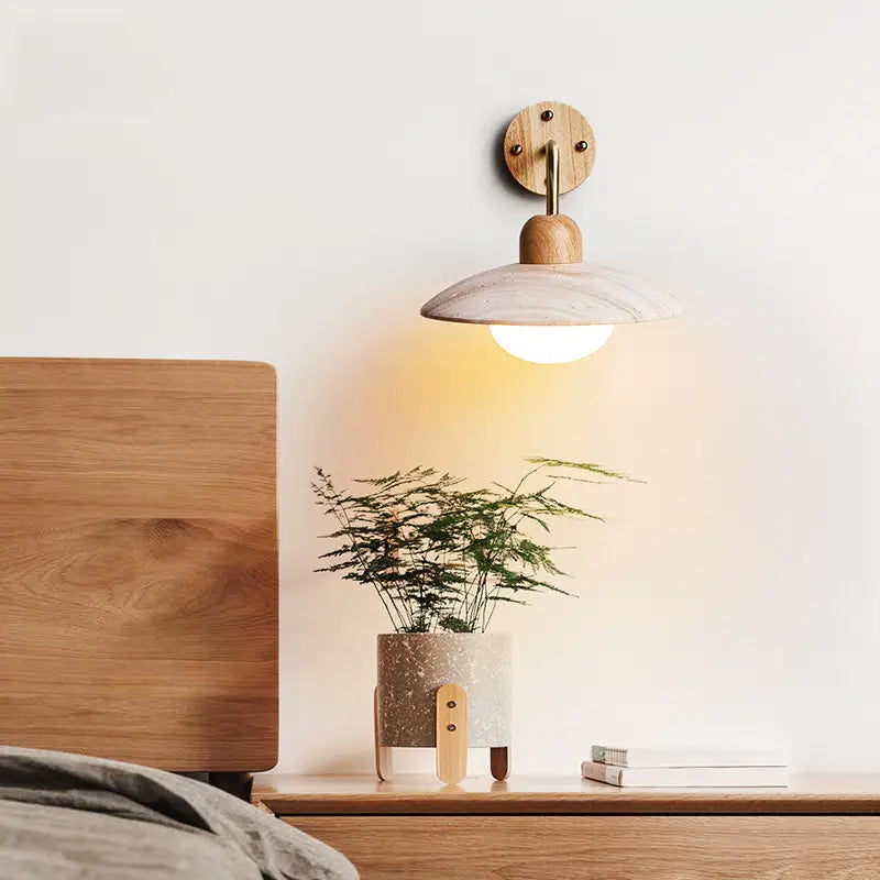 Wandlamp Scandinavisch met Ronde Kap en Houten Detail
