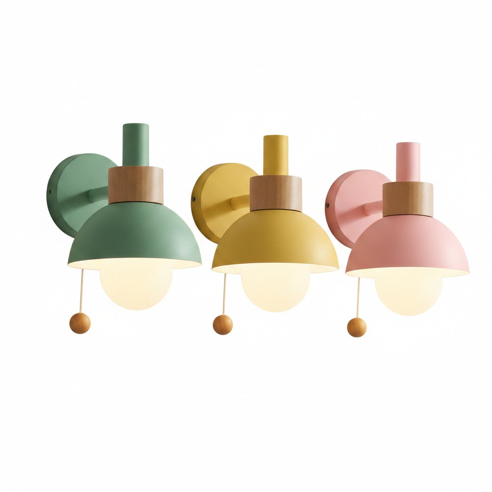 Wandlamp Scandinavisch met Trekschakelaar en Houten Detail
