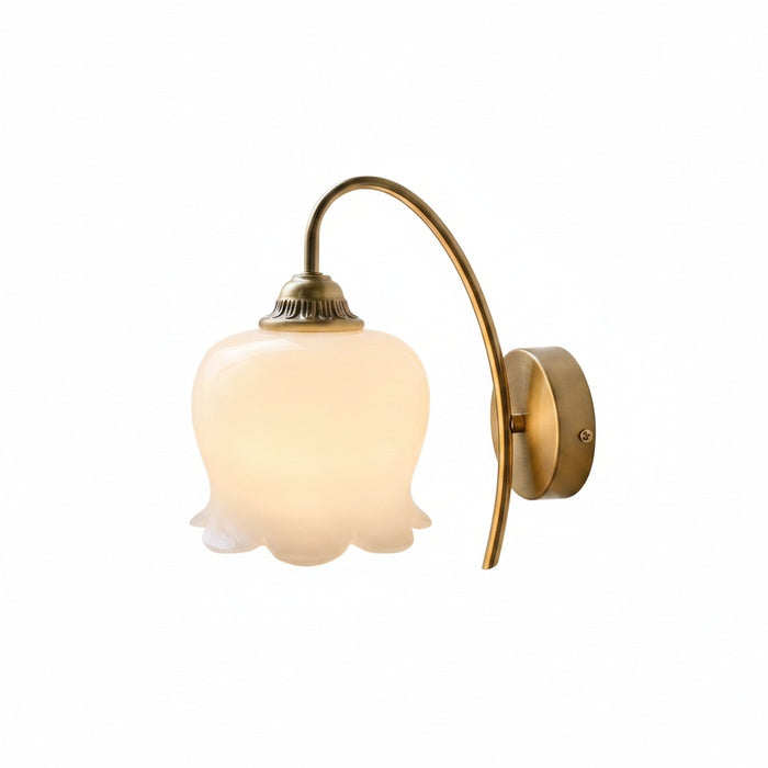 Wandlamp Vintage met Bloemvormige Glazen Kap en Gebogen Arm