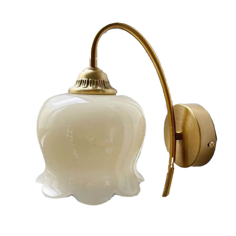 Wandlamp Vintage met Bloemvormige Glazen Kap en Gebogen Arm