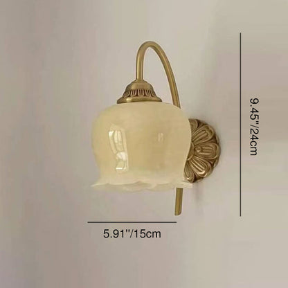 Wandlamp Vintage met Bloemvormige Glazen Kap en Gebogen Arm