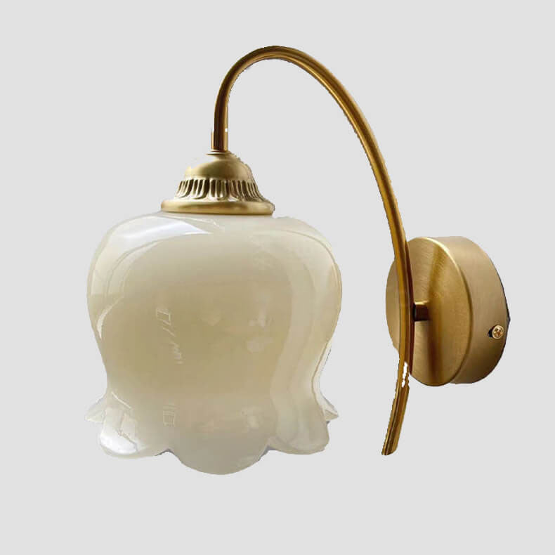 Wandlamp Vintage met Bloemvormige Glazen Kap en Gebogen Arm