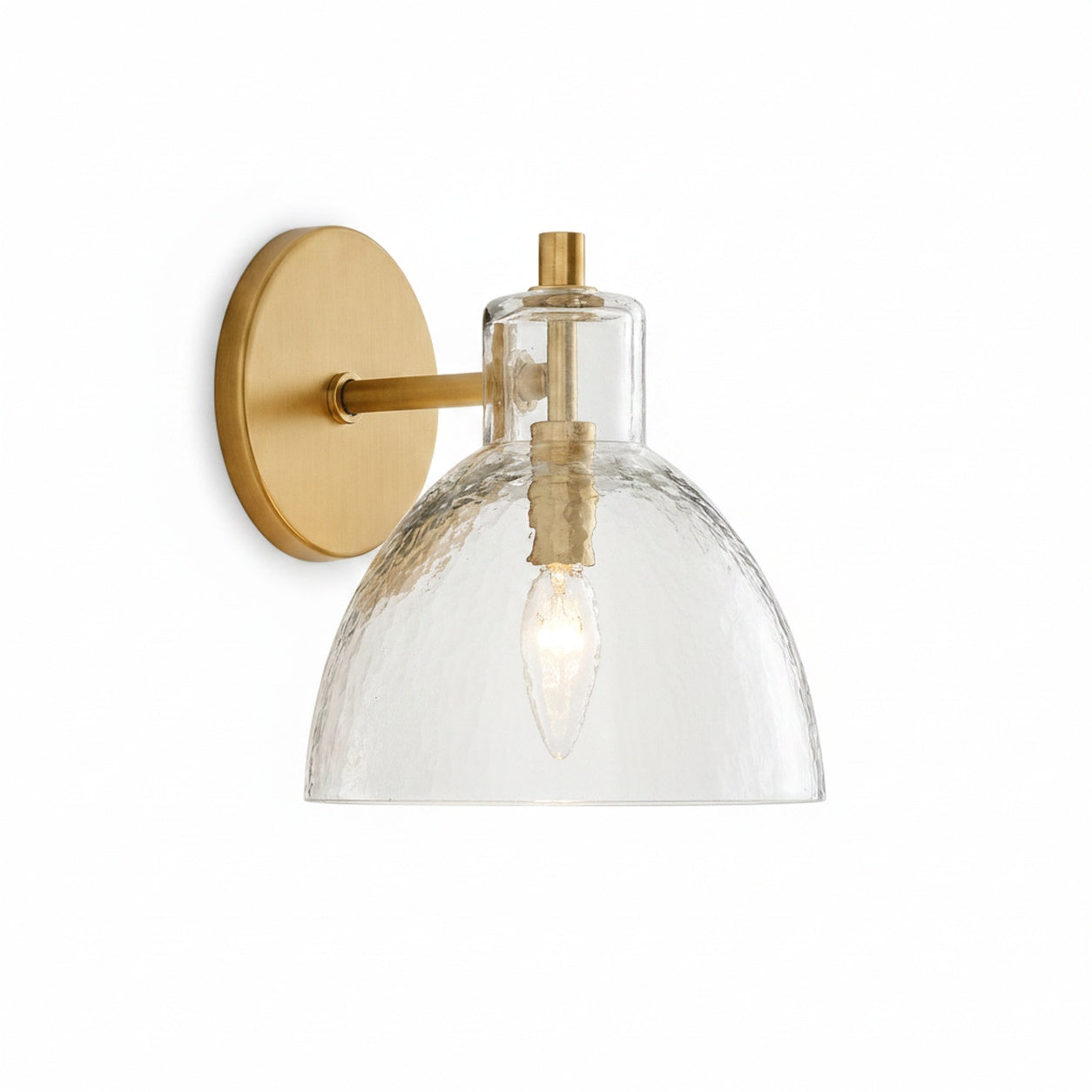 Wandlamp Vintage met Gehamerd Glazen Kap en Metalen Arm