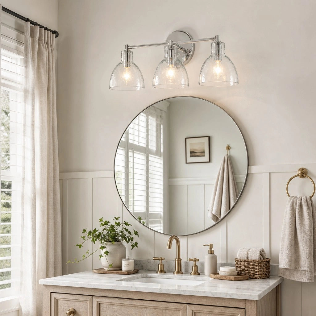 Wandlamp Vintage met Gehamerd Glazen Kap en Metalen Arm