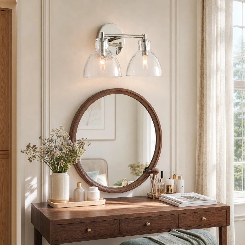 Wandlamp Vintage met Gehamerd Glazen Kap en Metalen Arm