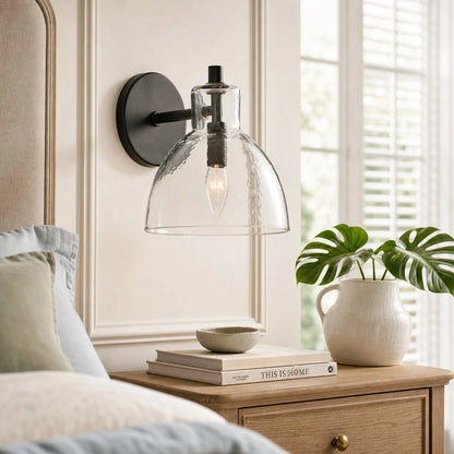 Wandlamp Vintage met Gehamerd Glazen Kap en Metalen Arm