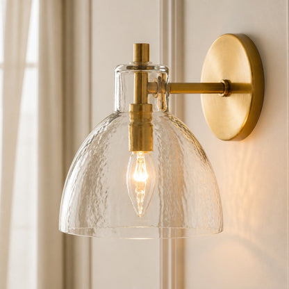 Wandlamp Vintage met Gehamerd Glazen Kap en Metalen Arm ##POS:20##