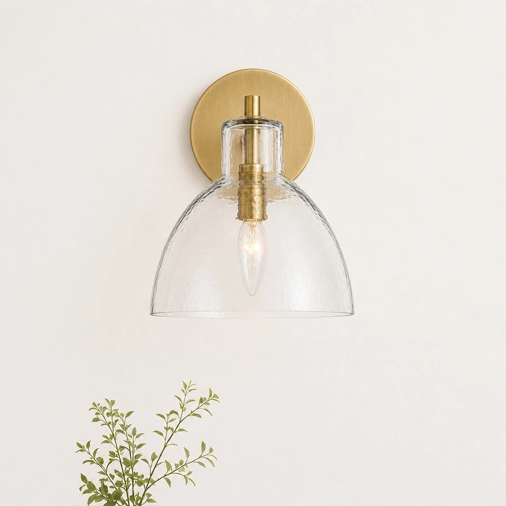 Wandlamp Vintage met Gehamerd Glazen Kap en Metalen Arm