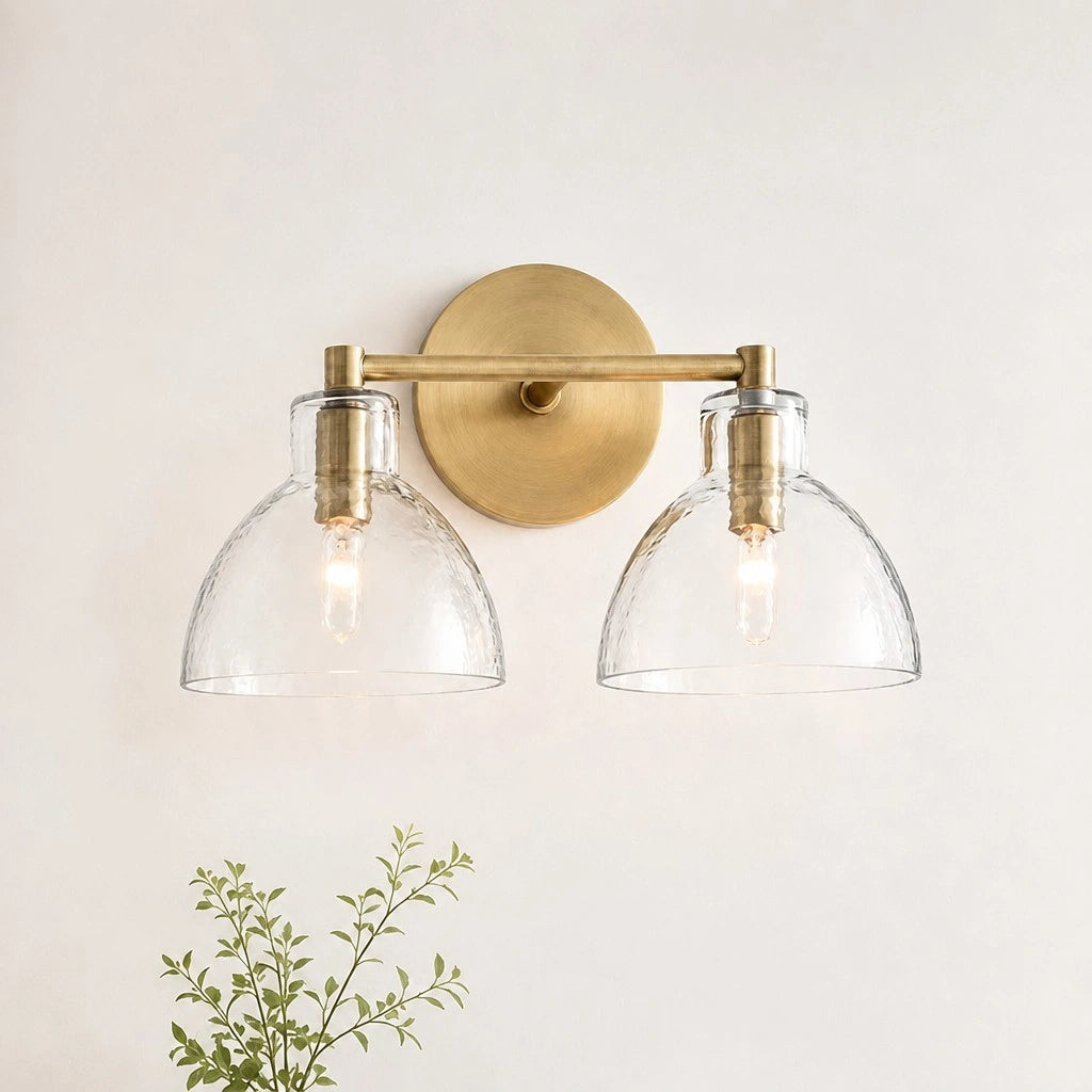 Wandlamp Vintage met Gehamerd Glazen Kap en Metalen Arm
