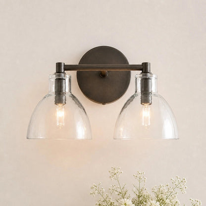 Wandlamp Vintage met Gehamerd Glazen Kap en Metalen Arm
