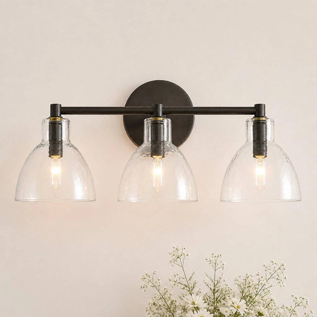 Wandlamp Vintage met Gehamerd Glazen Kap en Metalen Arm