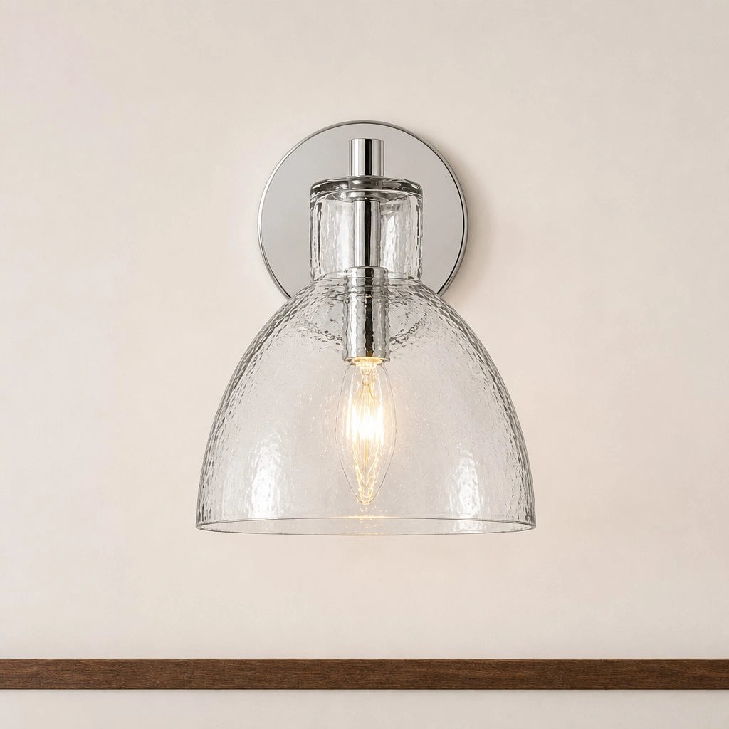 Wandlamp Vintage met Gehamerd Glazen Kap en Metalen Arm