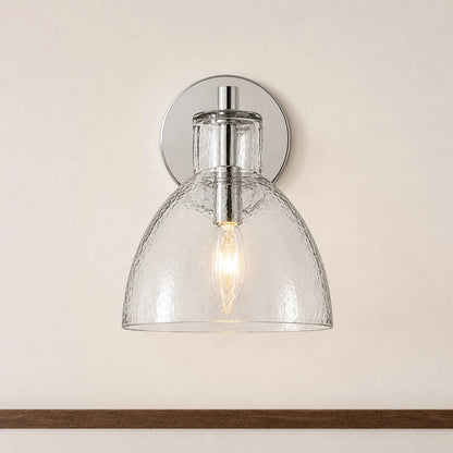 Wandlamp Vintage met Gehamerd Glazen Kap en Metalen Arm