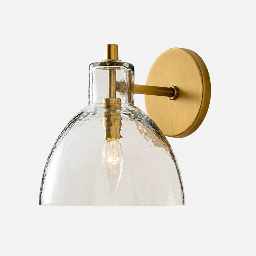 Wandlamp Vintage met Gehamerd Glazen Kap en Metalen Arm