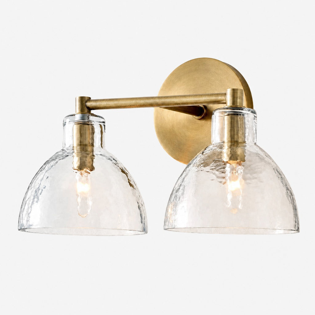Wandlamp Vintage met Gehamerd Glazen Kap en Metalen Arm