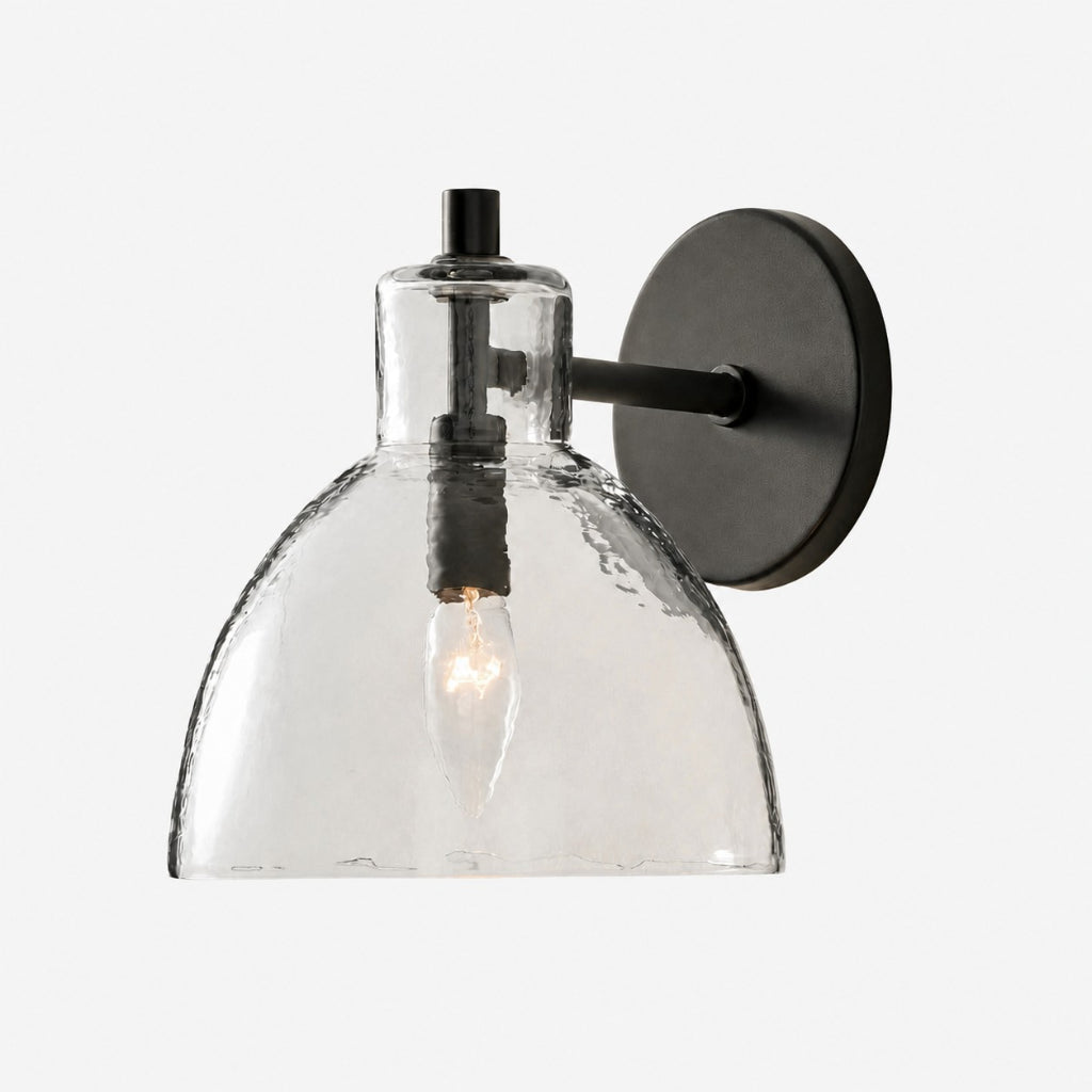 Wandlamp Vintage met Gehamerd Glazen Kap en Metalen Arm