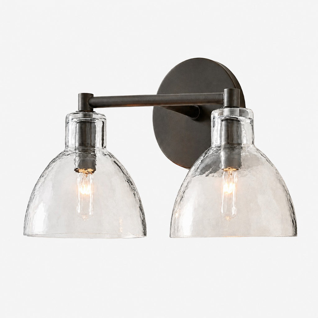 Wandlamp Vintage met Gehamerd Glazen Kap en Metalen Arm ##POS:34##