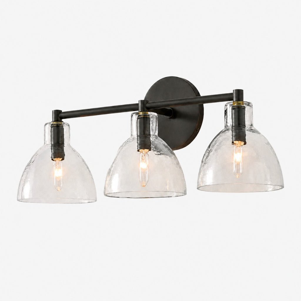 Wandlamp Vintage met Gehamerd Glazen Kap en Metalen Arm