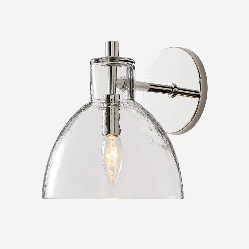 Wandlamp Vintage met Gehamerd Glazen Kap en Metalen Arm