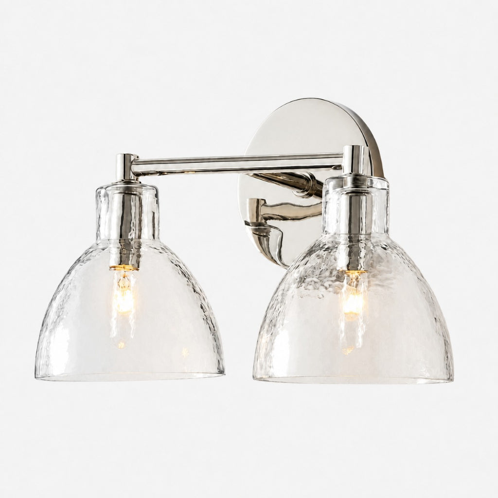 Wandlamp Vintage met Gehamerd Glazen Kap en Metalen Arm ##POS:37##