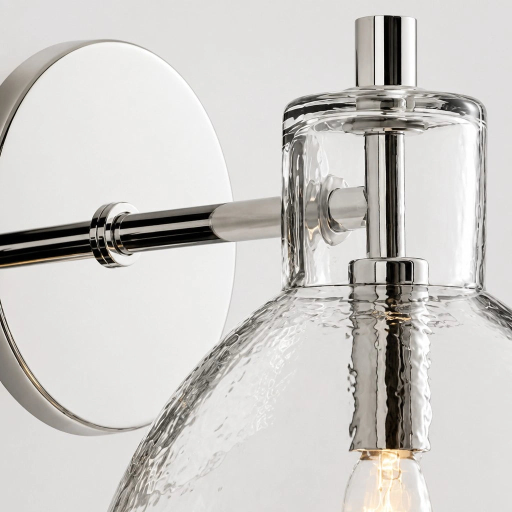 Wandlamp Vintage met Gehamerd Glazen Kap en Metalen Arm ##POS:41##