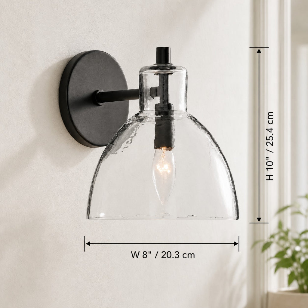 Wandlamp Vintage met Gehamerd Glazen Kap en Metalen Arm