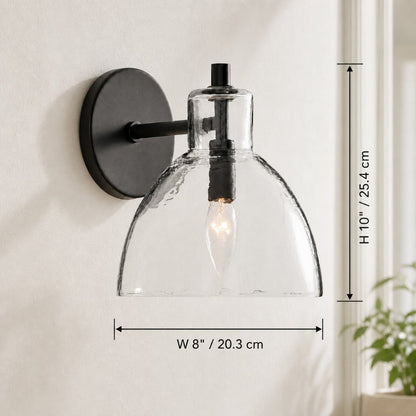 Wandlamp Vintage met Gehamerd Glazen Kap en Metalen Arm