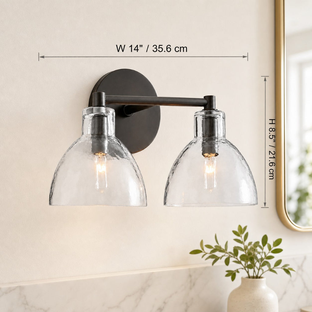 Wandlamp Vintage met Gehamerd Glazen Kap en Metalen Arm
