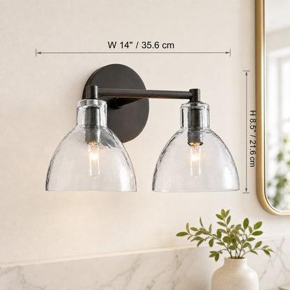 Wandlamp Vintage met Gehamerd Glazen Kap en Metalen Arm