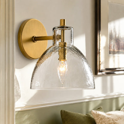 Wandlamp Vintage met Gehamerd Glazen Kap en Metalen Arm