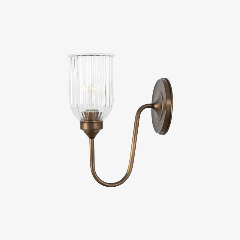 Wandlamp Vintage met Geribbelde Glazen Kap en Gebogen Arm