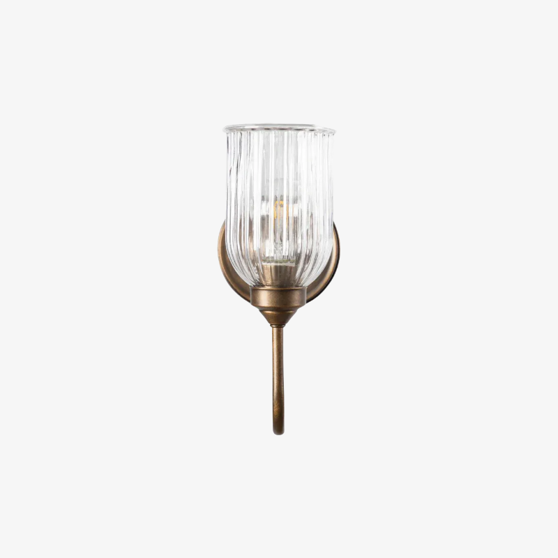 Wandlamp Vintage met Geribbelde Glazen Kap en Gebogen Arm
